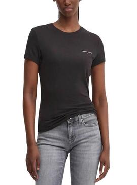 Maglietta Tommy Jeans Slim Linear nera per donna