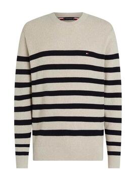 Maglia Tommy Hilfiger Structure Righe Beige e Blu per uomo