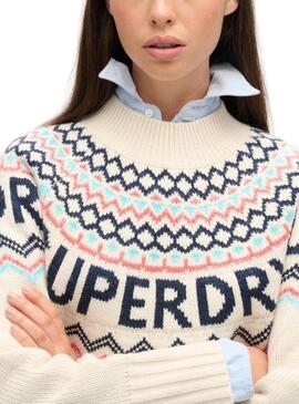 Maglia Superdry Fairisle Beige per donna