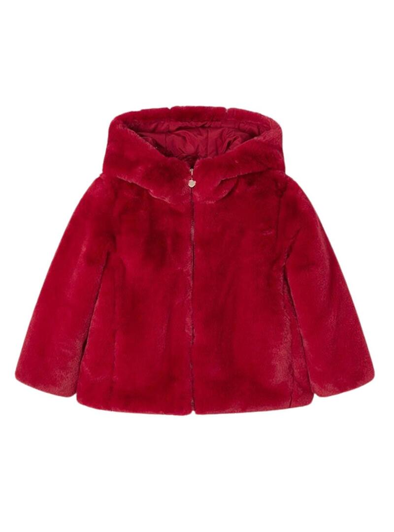 Cappotto in pelliccia ecologica Mayoral rosso bordeaux per ragazza