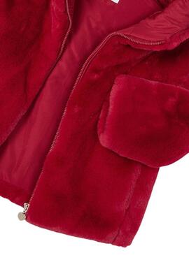 Cappotto in pelliccia ecologica Mayoral rosso bordeaux per ragazza