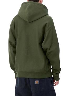 Felpa con Cappuccio Carhartt Hooded American Script Verde per uomo