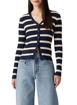 Cardigan Levis Tulip Strisce Blu Marino per donna