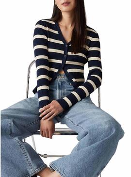 Cardigan Levis Tulip Strisce Blu Marino per donna