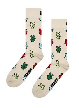 Calzini Happy Socks Victory Sign Beige per donna e uomo