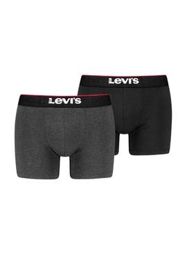 Confezione da 2 Boxer Levis Logo Denim Grigio e Nero per uomini