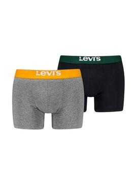 Confezione da 2 Boxer Levis Solid Basic Grigio e Nero per uomini