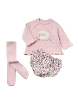 Set Mayoral Maglione Fiori Rosa per bambino