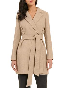 Cappotto Naf Naf con Cintura Beige per Donna