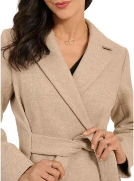 Cappotto Naf Naf con Cintura Beige per Donna