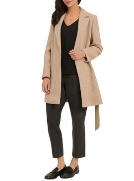 Cappotto Naf Naf con Cintura Beige per Donna