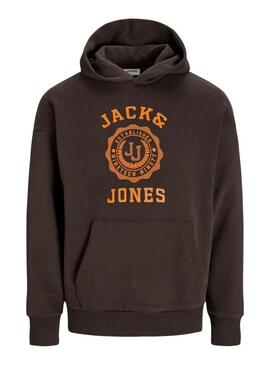 Felpa con cappuccio Jack and Jones Victo Marrone per uomo