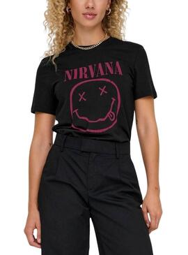 Maglietta Only Nirvana Nera e Rosa per donna