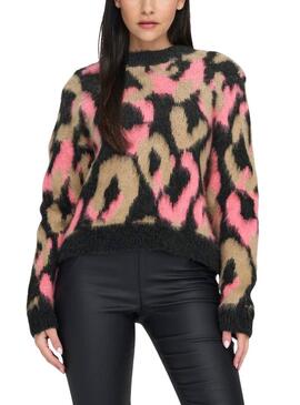 Maglia Only Wild Animalier Rosa e Camel per donna