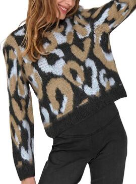 Maglia Only Wild Animalier Rosa e Camel per donna