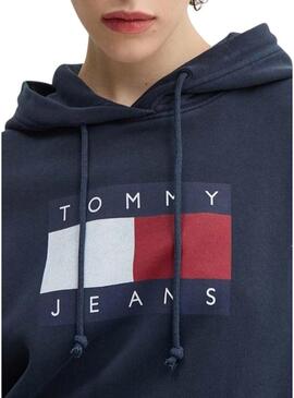 Felpa Tommy Jeans Reg Flag blu navy per uomo