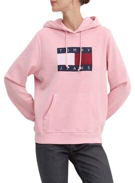 Felpa Tommy Jeans Reg Flag rosa per donna