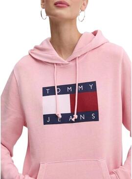 Felpa Tommy Jeans Reg Flag rosa per donna