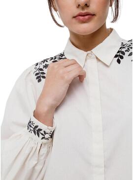 Camicia Vila Vicaria Beiga con Ricamo Nero per donna