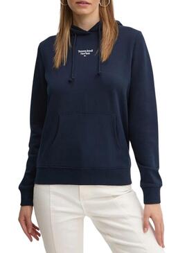 Felpa Tommy Jeans Essential logo con cappuccio blu navy per donna