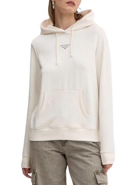 Felpa con cappuccio beige Tommy Jeans Essential logo per donna