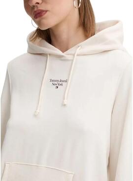 Felpa con cappuccio beige Tommy Jeans Essential logo per donna