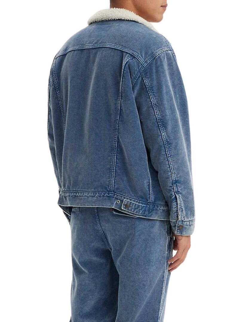 Giacca Levis Trucker Sherpa in Velluto a Coste Blu per Uomo