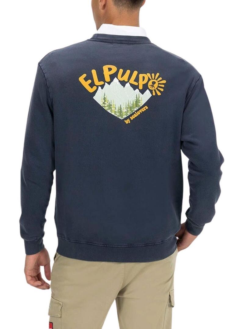 Sweatshirt El Pulpo Stampa Natura Blu Marino per Uomo