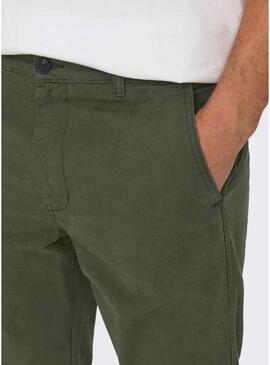 Pantalone Chino Only and Sons Verde per Uomo