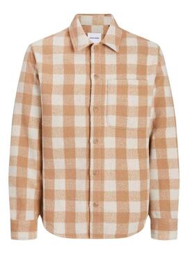 Camicia Oversize Jack and Jones Zac a Quadri Camello per Uomo