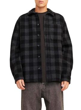 Camicia Oversize Jack and Jones Zac a Quadri Grigio per Uomo