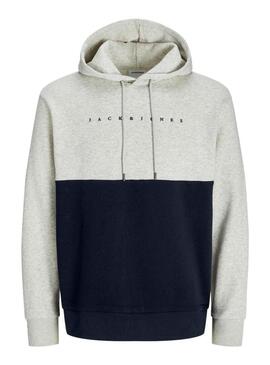 Felpa Jack and Jones Blocked Beige e Blu Marino per Uomo