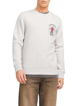 Felpa Jack and Jones Skull Beige per Uomo