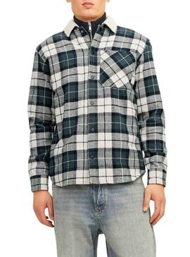 Camicia Oversize Jack and Jones Zac Teddy a Quadri Verde per Uomo