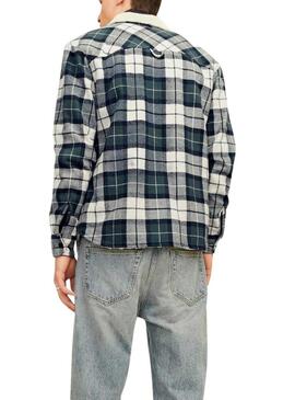 Camicia Oversize Jack and Jones Zac Teddy a Quadri Verde per Uomo