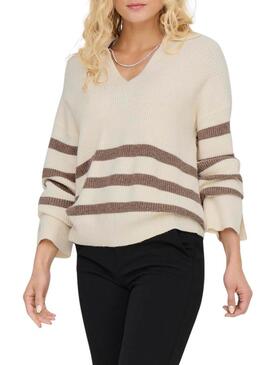 Maglia Only Monna A Strisce Beige per donna