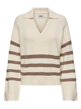 Maglia Only Monna A Strisce Beige per donna