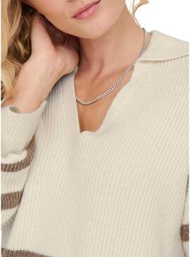 Maglia Only Monna A Strisce Beige per donna