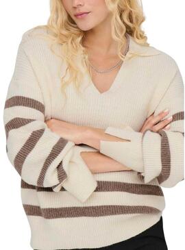 Maglia Only Monna A Strisce Beige per donna