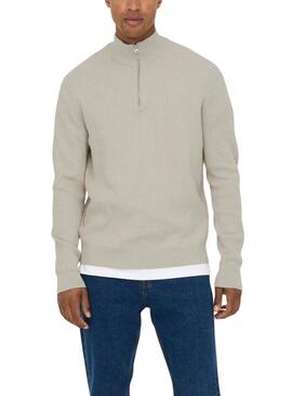 Maglione Only and Sons Phil con zip beige per uomo