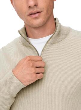 Maglione Only and Sons Phil con zip beige per uomo