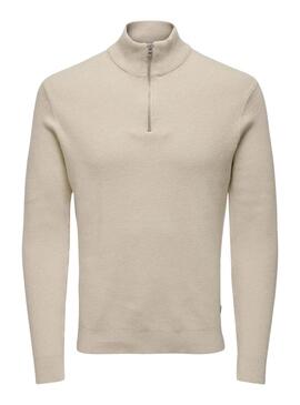 Maglione Only and Sons Phil con zip beige per uomo