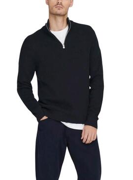 Maglia Only and Sons Phil con zip in blu navy per uomo