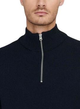 Maglia Only and Sons Phil con zip in blu navy per uomo