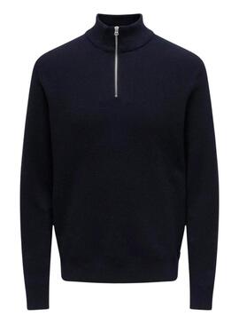 Maglia Only and Sons Phil con zip in blu navy per uomo