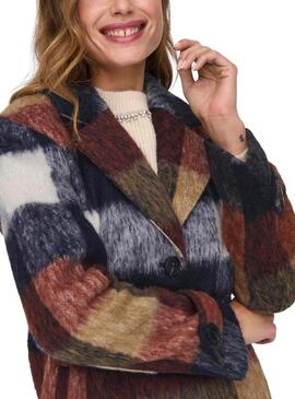 Cappotto Only Alina a quadri multicolor stampato per donna.