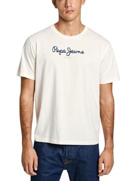 Maglietta Pepe Jeans Eggo bianca con logo blu per uomo