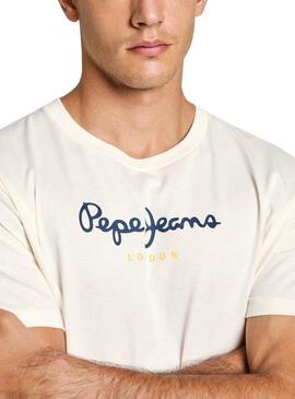 Maglietta Pepe Jeans Eggo bianca con logo blu per uomo