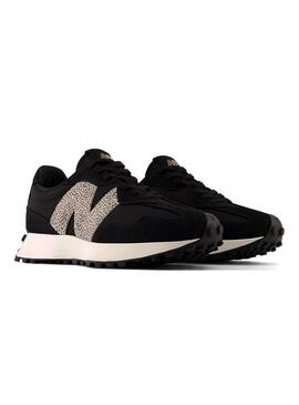 Sneaker New Balance 327 stampa animalier nera per donna.