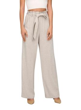 Pantaloni Only Siesta Cintura in Lino Beige per Donna.